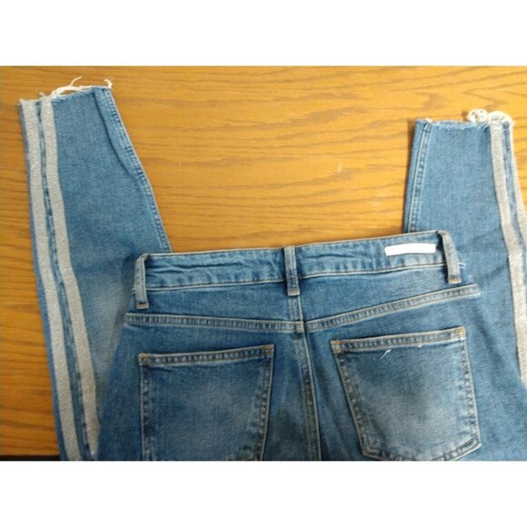 Pilcro & The Letterpress High-Rise Distressed Blue Denim Jeans W/ Side Stripes - Picture 5 of 9